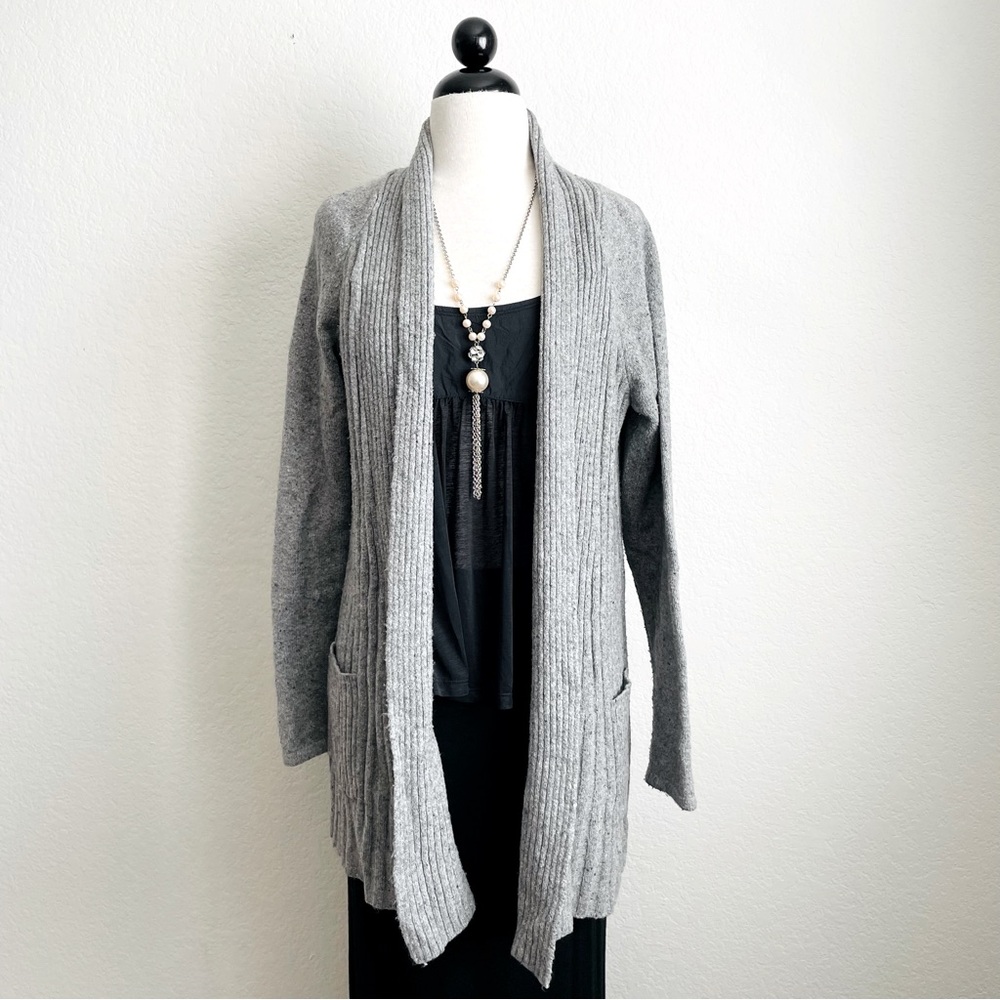 Croft & Barrow Gray Open Front Shawl Collar Knit Cardigan Sweater with Pockets